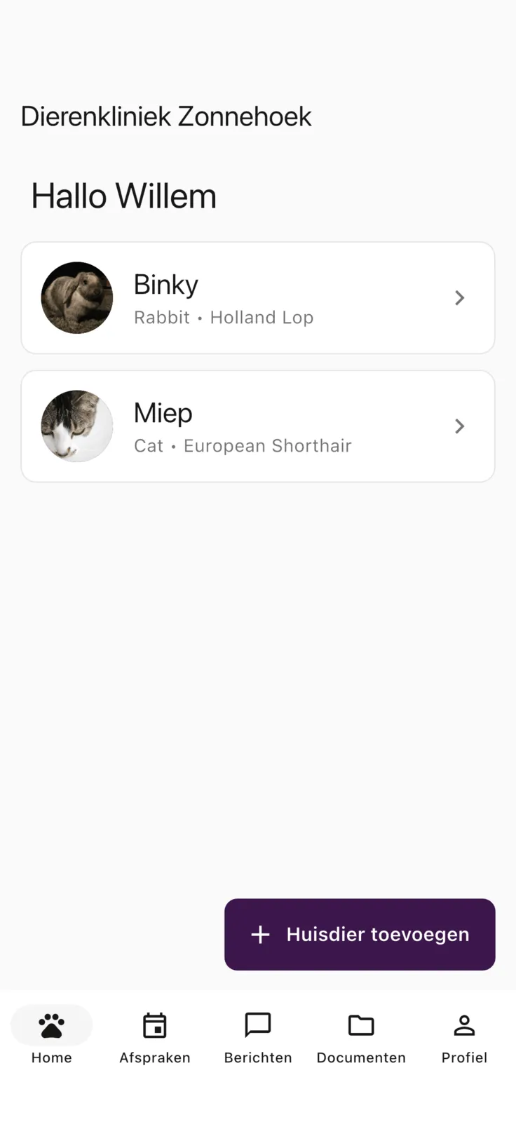 The Zoravet app carrying your clinic brand on a phone.